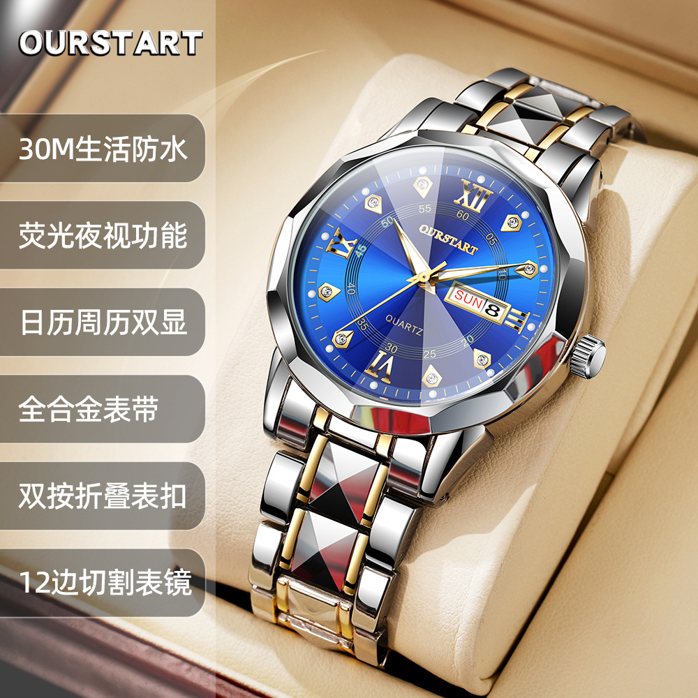 New Niche Men's Watch - High-end Style with Alloy Steel Strap and Quartz Analog with Backlight Date Display