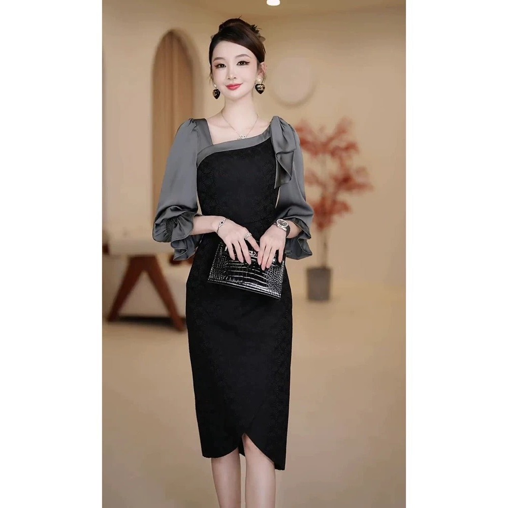MIMI BigSize [50KG-100KG] Váy bigsize cổ lệch xẻ tà 362
