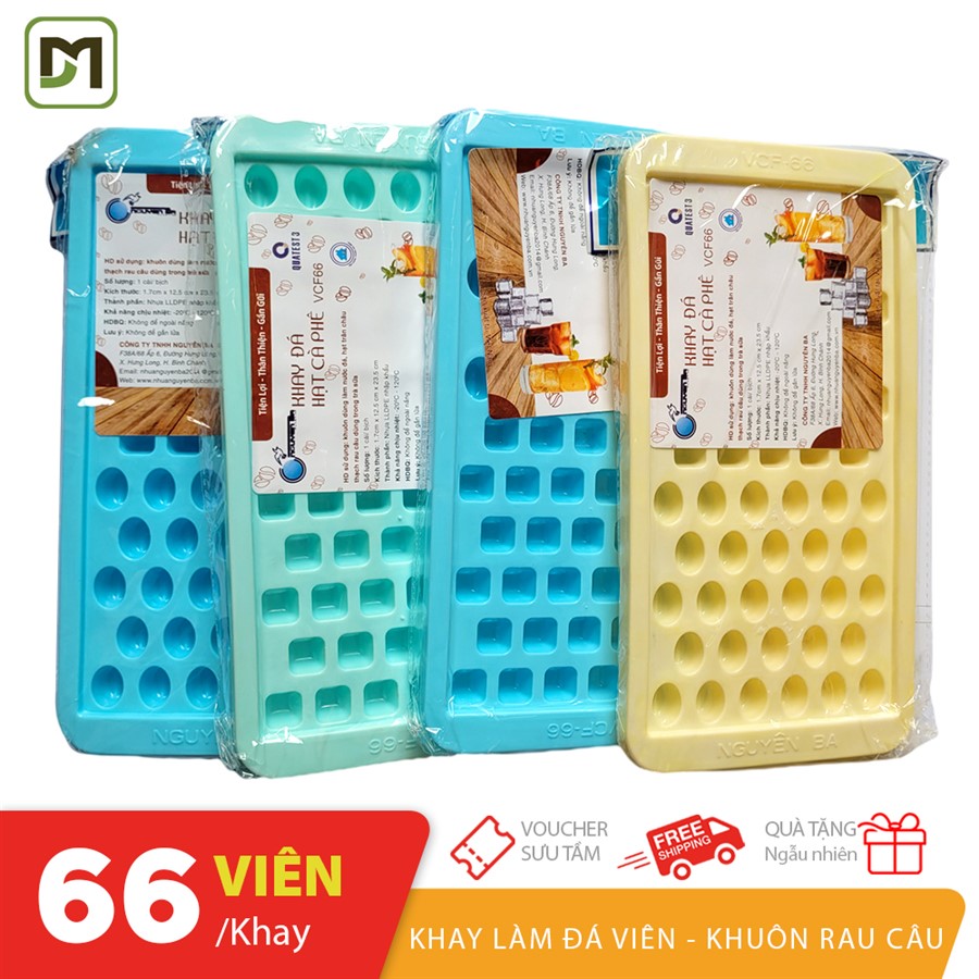 Khay đá hạt cà phê 66 viên làm đá viên, rau câu, hạt trân châu giao màu ngẫu nhiên