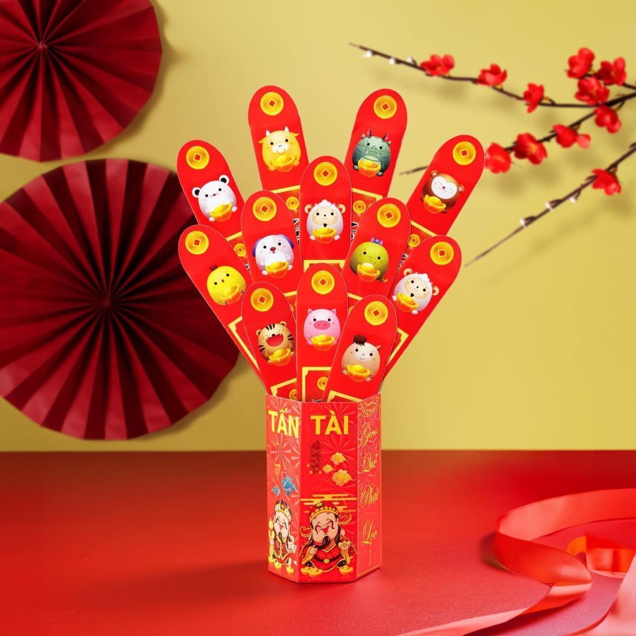 Bao lì xì gieo quẻ hộp 12 quẻ cáng bóng tuyệt đẹp, bao lì xì tết
