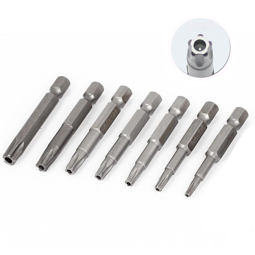 Toolstar 1/7Pcs 50mm 1/4 Hex Shank Five-point Magnetics Torx Screwdrivers Bits T10-T40