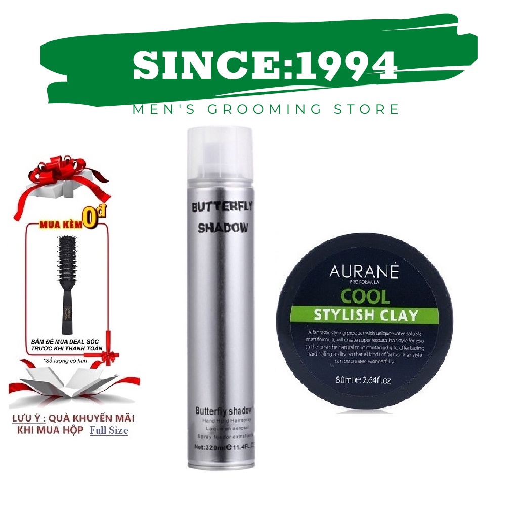 Combo sáp vuốt tóc aurane cool + gôm xịt tóc butterfly 320ml