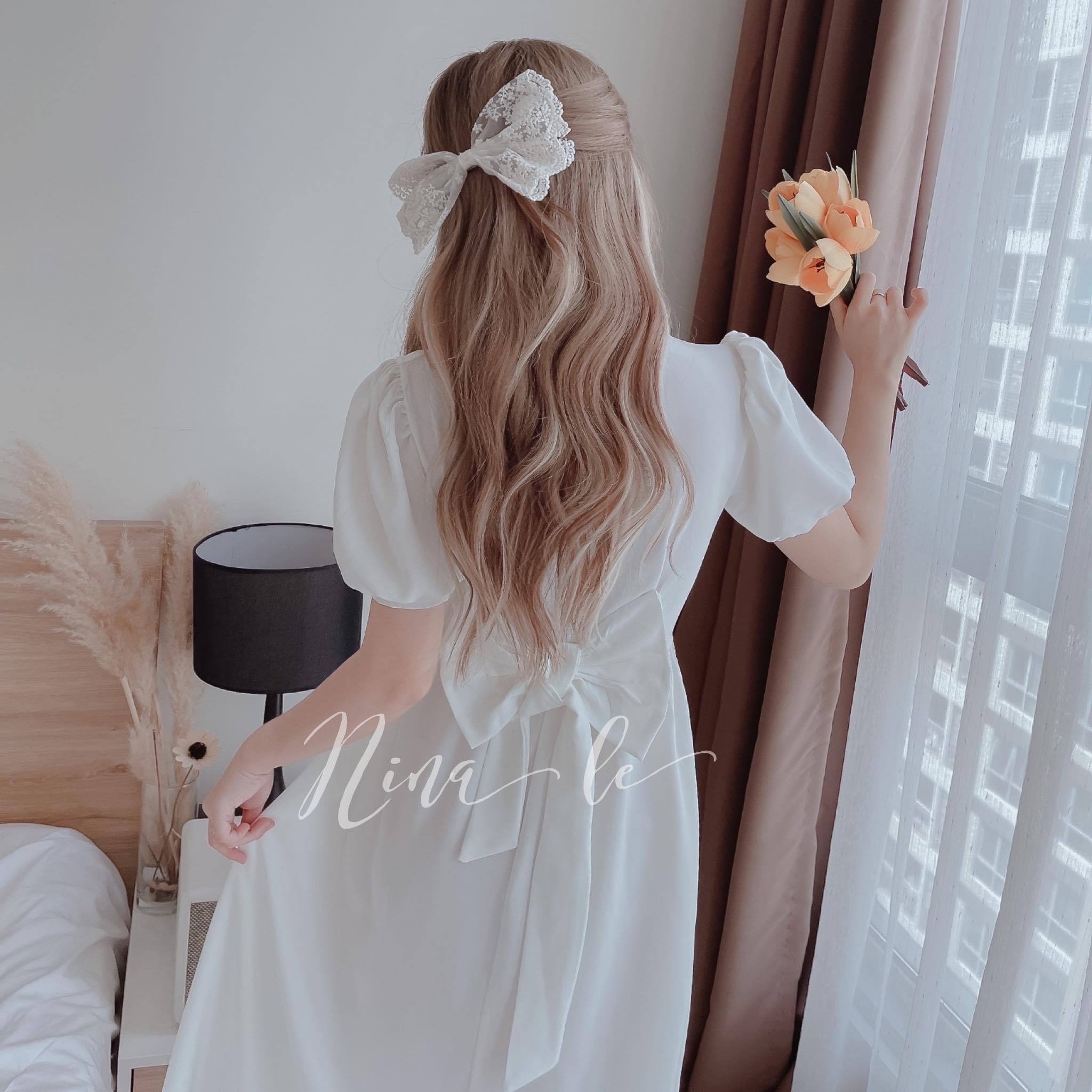 Đầm Nữ Tay Phồng Xoè Tiểu Thư Nhúng Eo