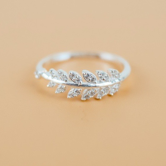 Nhẫn bạc nữ LAMY Olive Leaf Stone-Encrusted Ring Silver 8201SV - Nhẫn bạc ta cao cấp