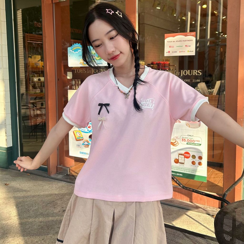 Áo thun nữ dáng ôm cổ tròn babytee tay ngắn outset