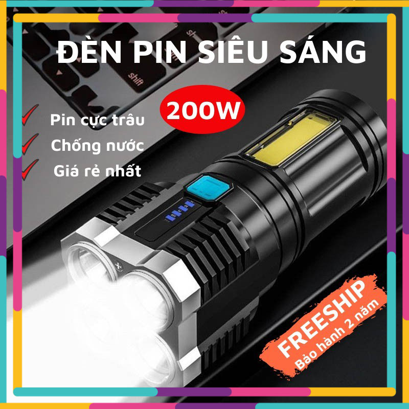 Đèn pin mini pin sạc usb - đèn pin siêu sáng cầm tay 4 chế độ sáng - đèn pin led siêu sáng chống nước tiện lợi