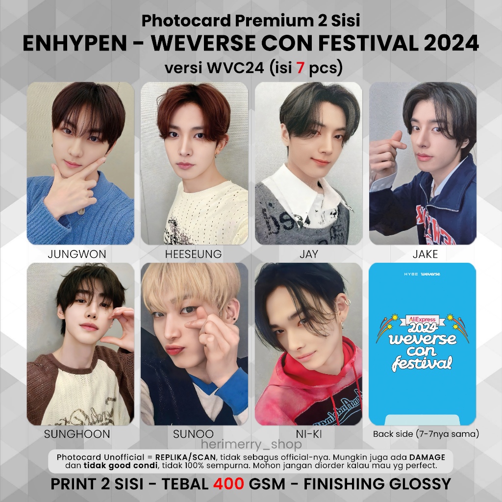 ISI 7 PCS) Photocard ENHYPEN WEVERSE CON FESTIVAL 2024 - PC 2 SISI