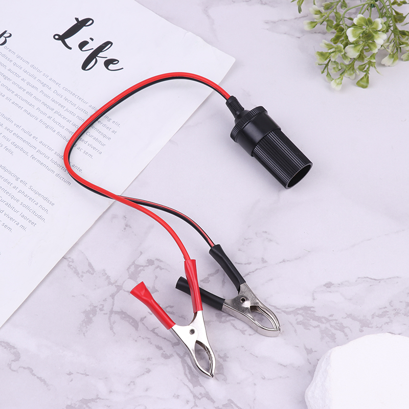 1Pc Power Car Cigarette Lighter Female To Alligator Clip Extension Connector To Terminal Clip-on Battery Adapter Auto Socket Creek