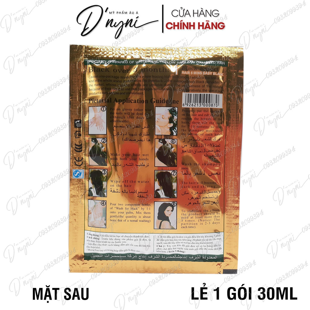 (HỘP 10 GÓI) Dầu Gội Nhuộm Đen Tóc CAOTEN 30ml Gội Là Đen