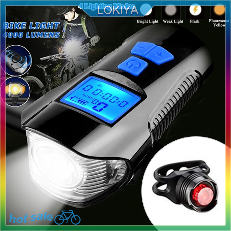 LOKIYA Đèn Xe Đạp USB đèn pin đồng hồ tốc độ xe đạp Đèn Pha Led phía trước xe đạp