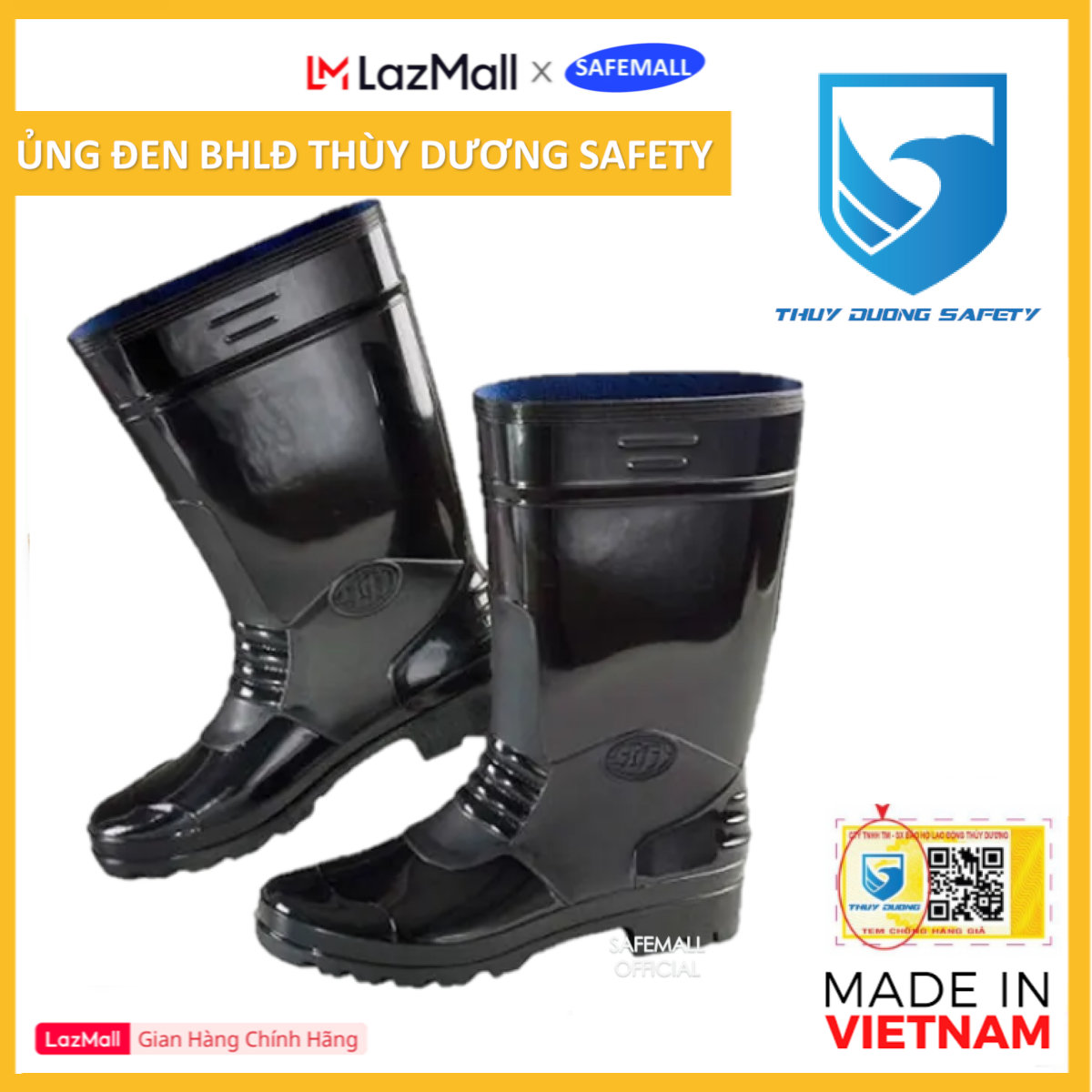 Safemall-ủng black workwear male lobe ocean safety (insole hard) waterproof anti-oil anti-slip foot protection safety when labor-genuine goods
