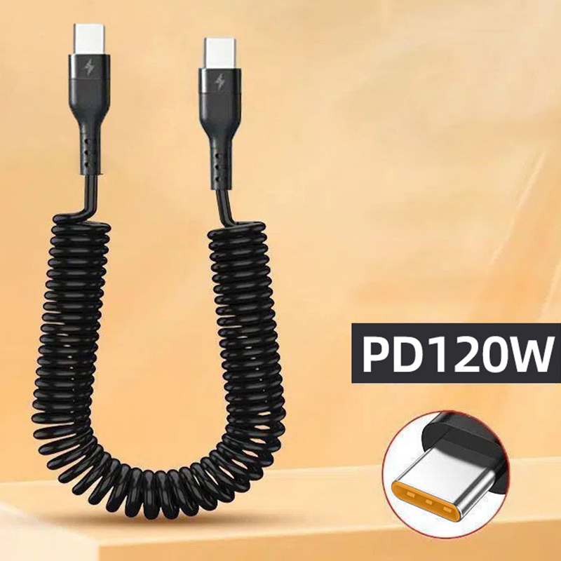 USB C To Type C Spring Cable PD120W Super Quick Charging Coil Data Wire ...