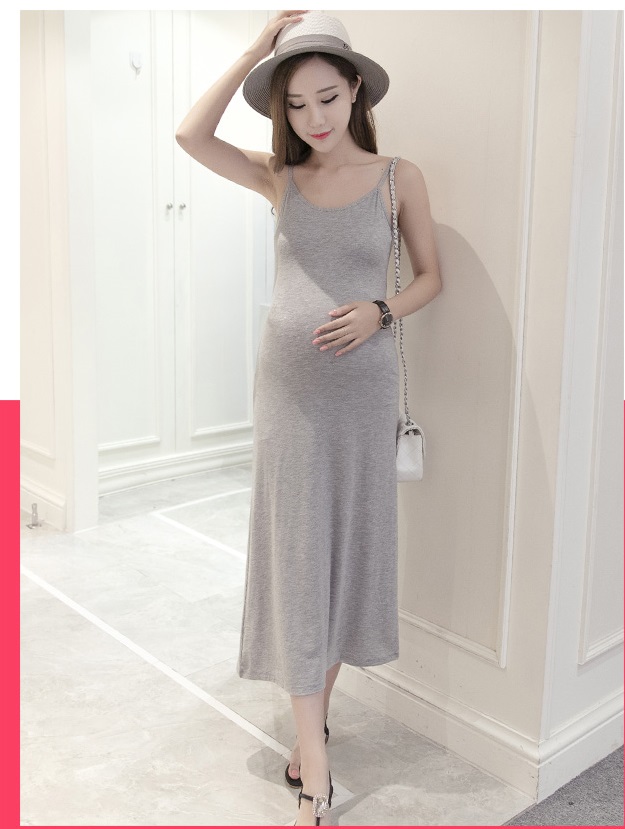 Đầm váy bầu 2 dây freesize vải thun mềm db09