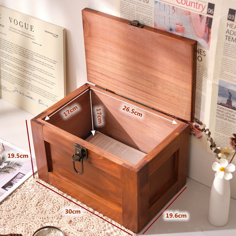 Vintage wooden tabletop, locked, storage box, lid, dustproof documents, antique storage box, cosmetics, sundries storage box