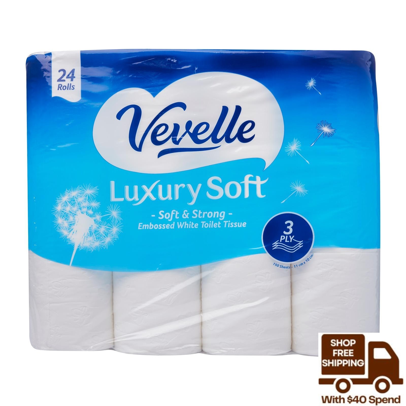 Vevelle Luxury Soft Toilet Tissue 3Ply 24 Rolls (Provided by