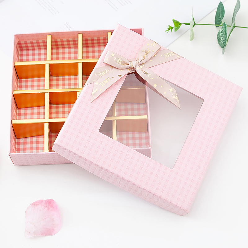 Yigu1 Hộp sô cô la giáng sinh 16 ô Hộp Quà Tặng hộp quà rỗng sô cô la cửa sổ nơ Hộp sô cô la đá cẩm thạch thủ công