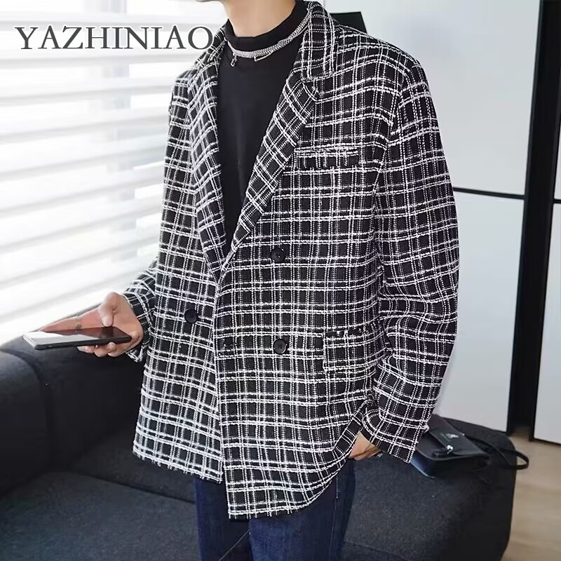 YAZHINIAO Double-breastedsuitmen'sjacketstylishcasualcoat