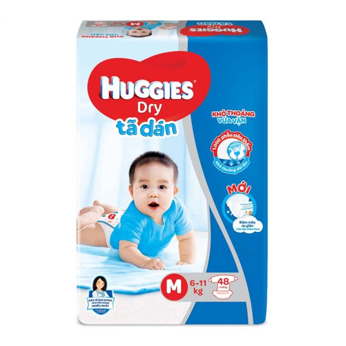 TẢ DÁN HUGGIES SIZE M 48 MIẾNG - TỪ 6-11KG