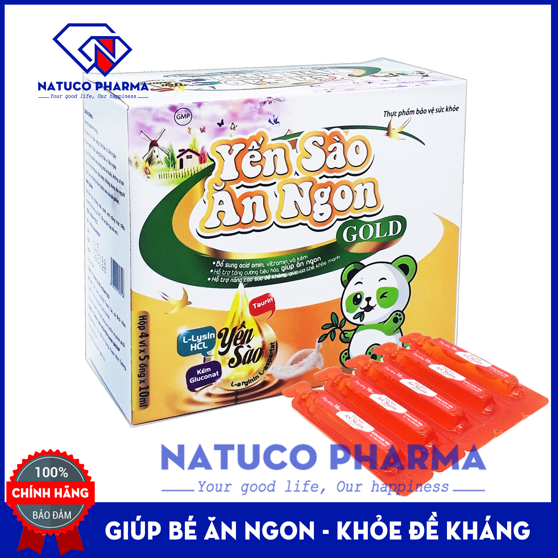 Yến Sào Ăn Ngon Gold -  giúp bé ăn ngon, tăng cường tiêu hóa, nâng cao sức đề kháng hiệu quả- bổ sung yến sào tự nhiên, vitamin và khoáng chất - Hộp 20 ống chuẩn GMP