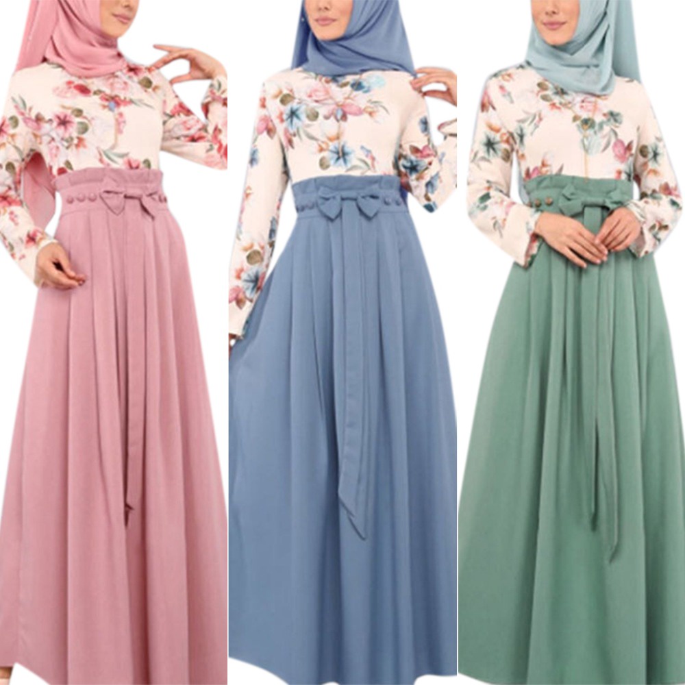 Ramadan Muslim Women Clothing Fashion Floral Dress Long Eid Dress Party ...