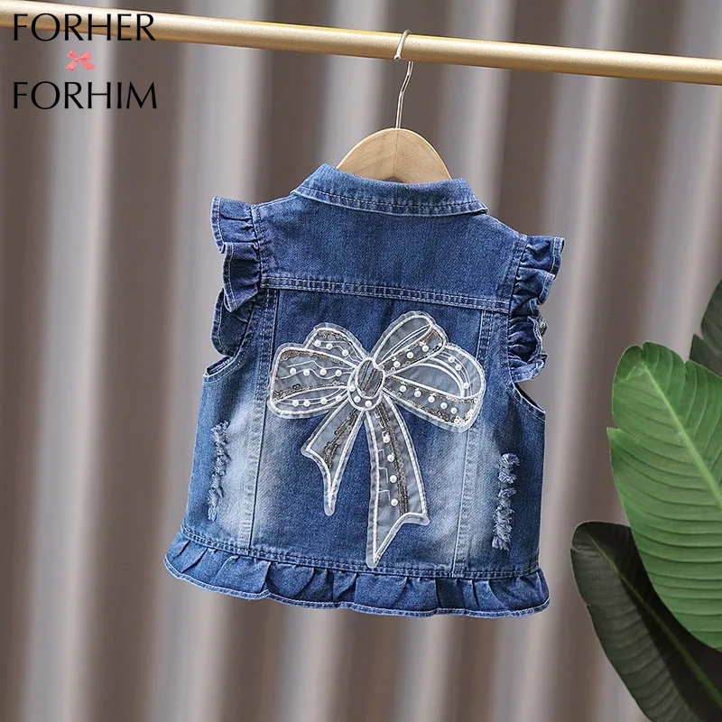 Forher forhim spring and autumn vests for girls, children, children, western style vest for baby girls with denim coats f259