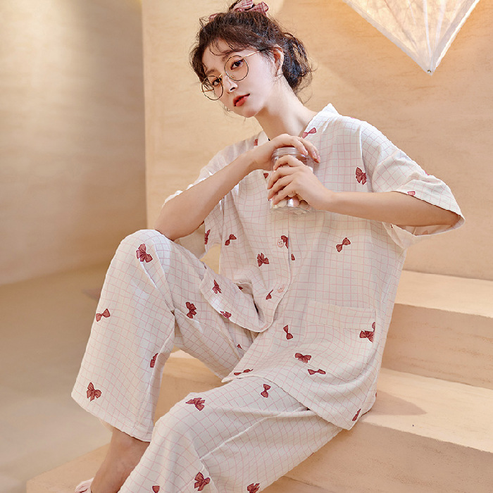 Bộ Ngủ Mặc Nhà Yukata Quần Dài Cotton