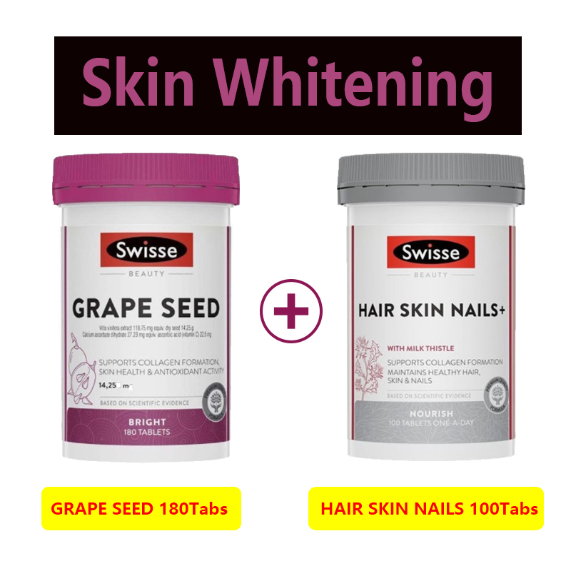 Swisse Hair Skin Nails 100 Tab+Swisse Grape Seed 14250 Mg 180 Tab whitening combo Lazada