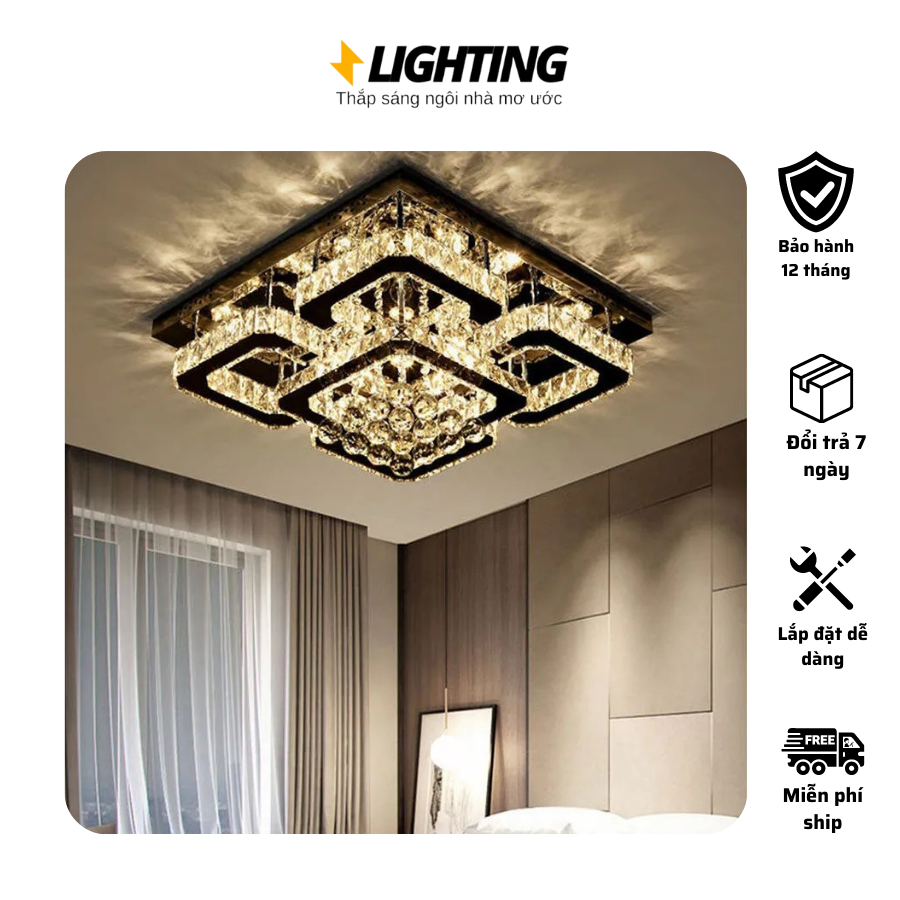 Đèn Mâm Ốp Trần – HG Lighting – Đèn Mâm Phale Vuông Trang Trí Phòng Cao Cấp sang trọng – Tặng kèm điều khiển tự động