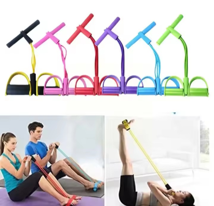 Rubber Pull Reducer Exercise Routine Pull Reducer Training Bands 4 Tubes Body Trimmer Pedal Exerciser Yoga ...