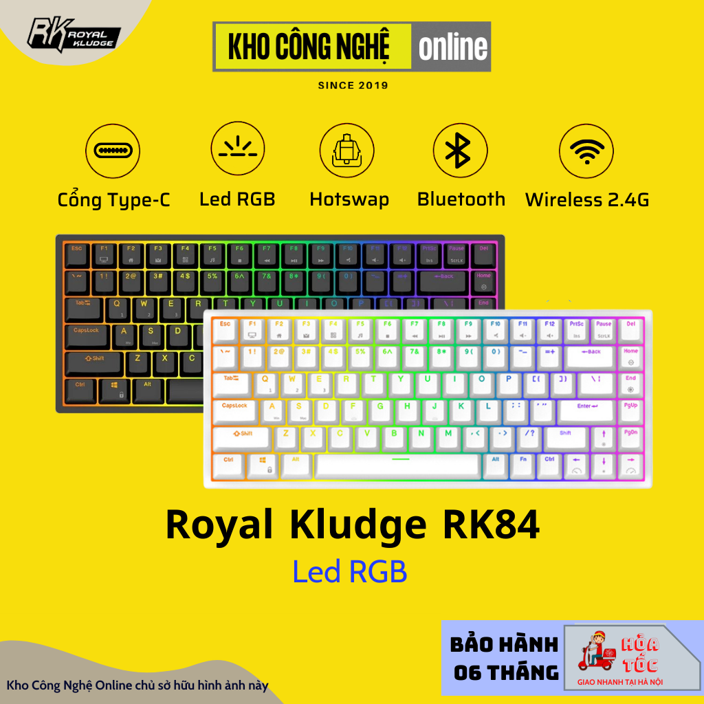 Bàn phím cơ Royal Kludge RK84 có 3 chế độ kết nối  Bluetooth 5.0, Wireless