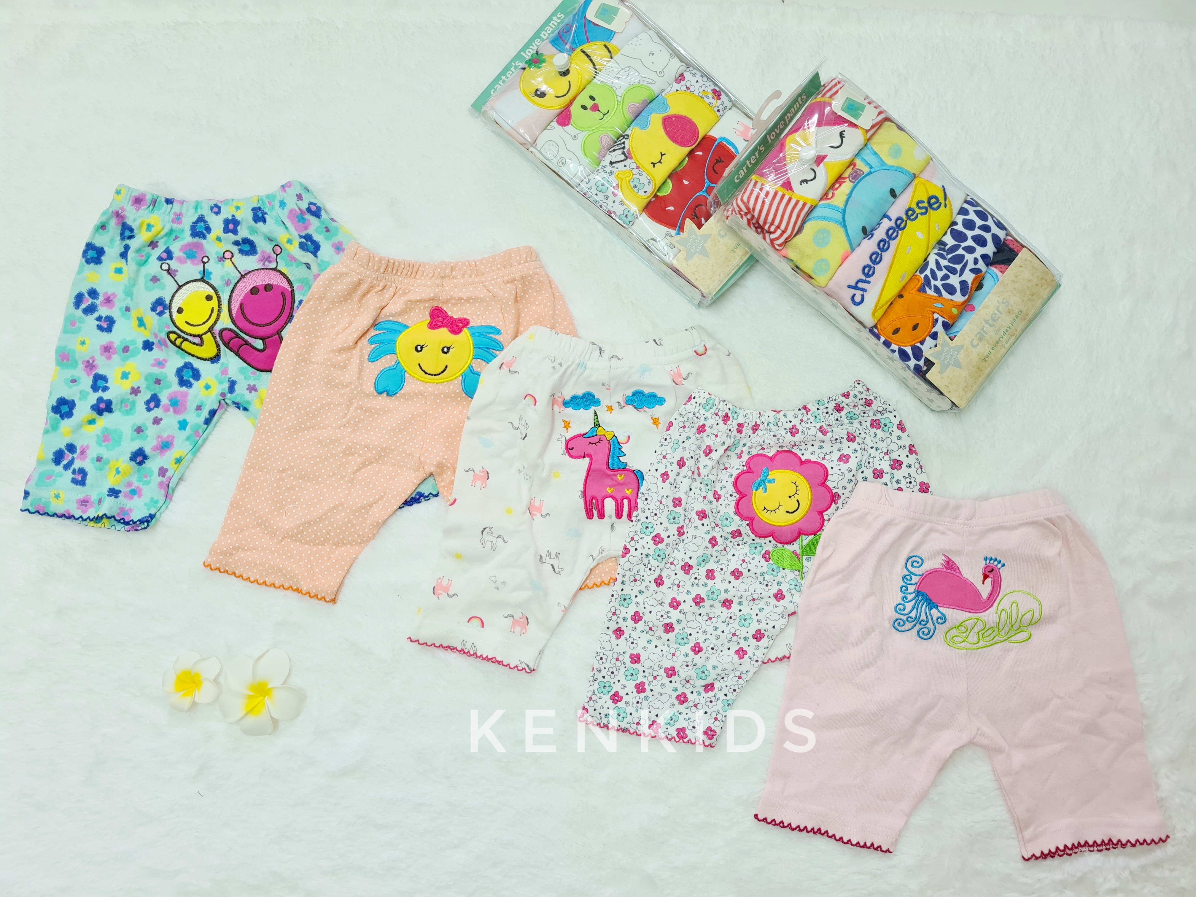 Quần short lửng thêu mông thú Carter Thái Lan bé gái (7-14kg)