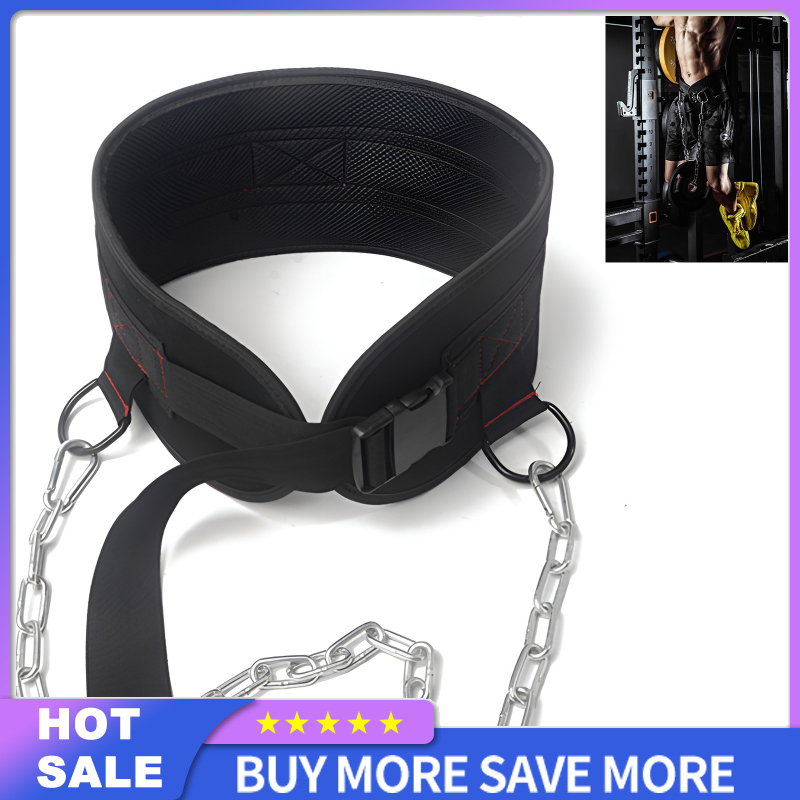 GM Sports-Pull-up Belt Weighted Dip Belt with Chain Weightlifting Back Support Strap Home Gym Equipment Waist Belt