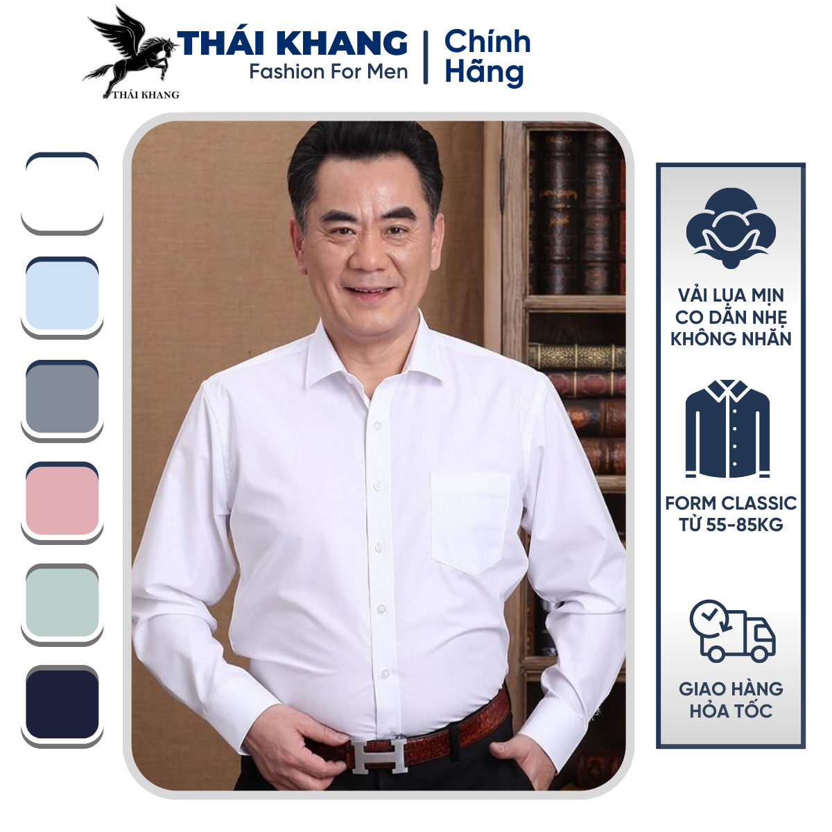 Áo sơ mi trắng nam dài tay cao cấp Thái Khang vải lụa xuất khẩu mềm mịn co dãn nhẹ mặc mát AHOP21
