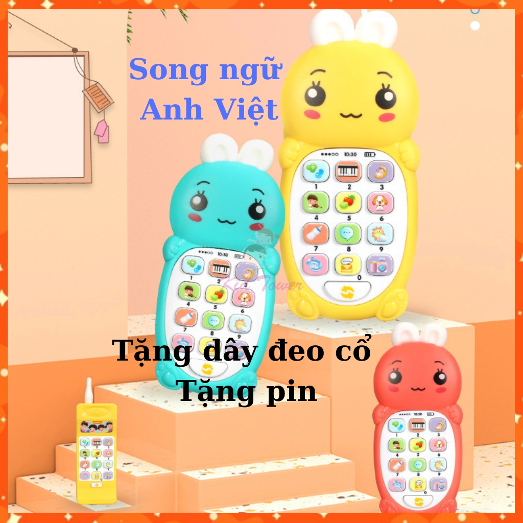 Điện thoại đồ chơi song ngữ Anh Việt cho bé có nhạc Tiếng Việt và đènTặng