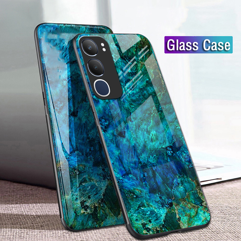 Phone case For VIVO Y19S Pro Back cover Fashion Marble Hard Tempered Glass Protector Soft Silicone Cover For VIVO Y19S Pro Cover cases