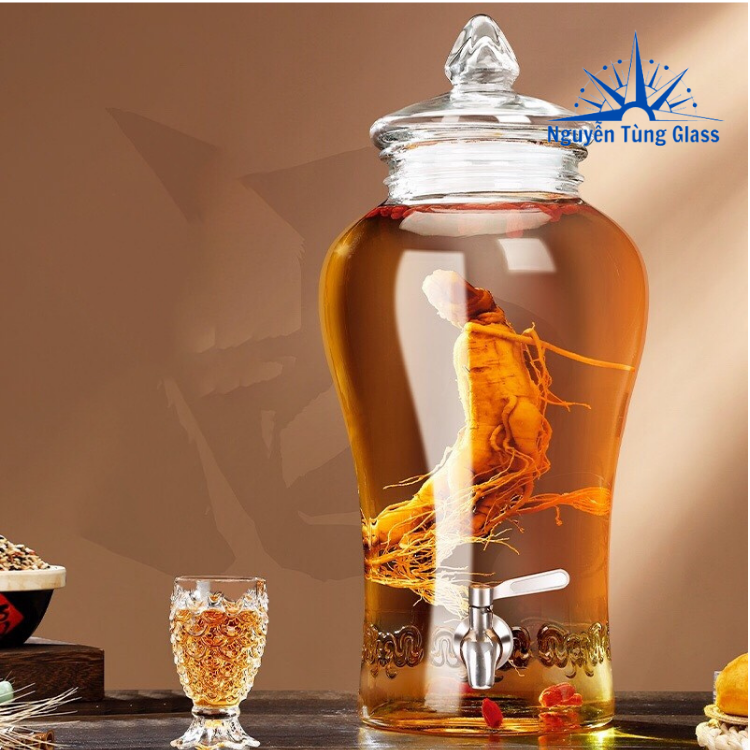 BÌNH NGÂM THUỶ TINH SÂM CHÂN MÂY 6 LÍT CÓ VAN