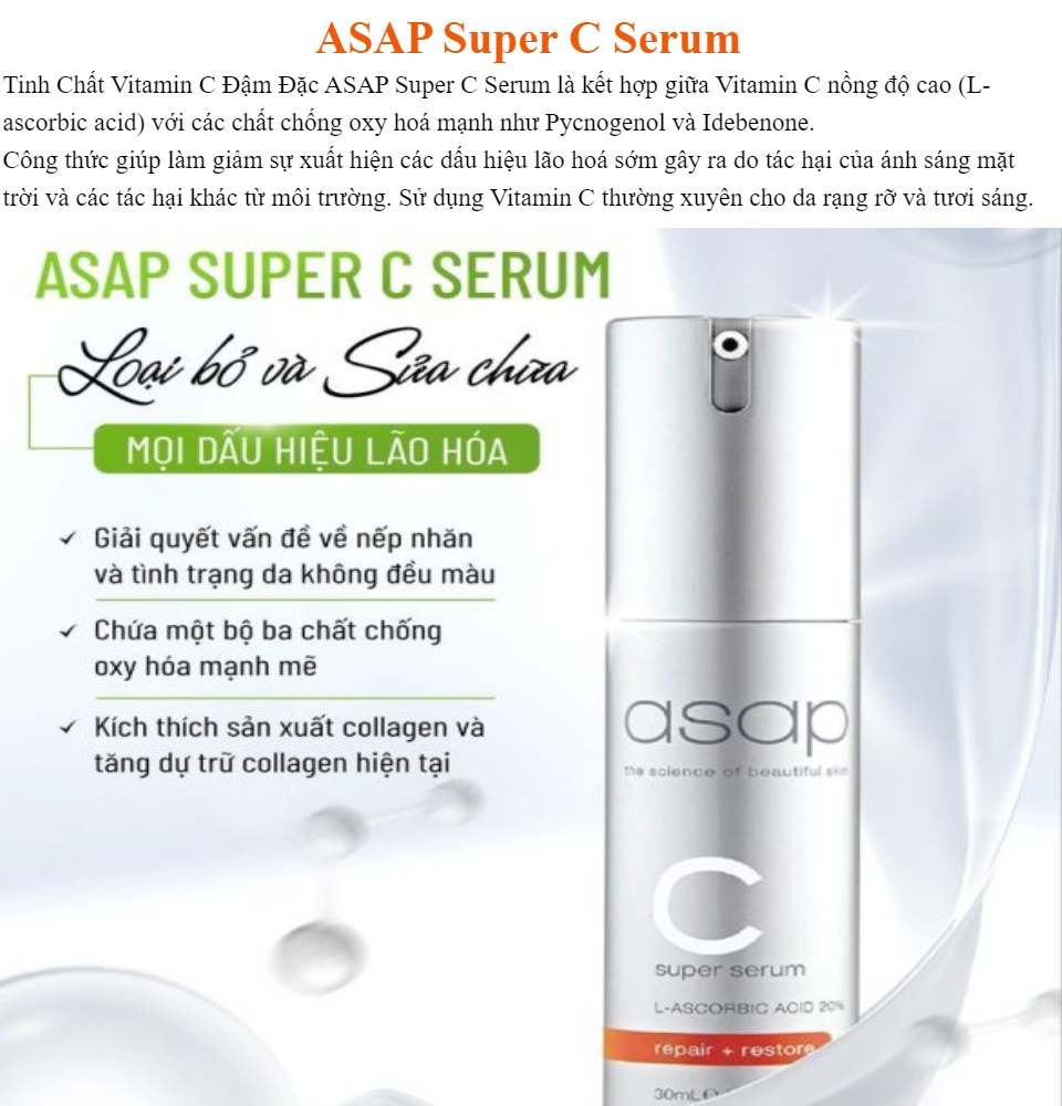 [CHÍNH HÃNG] Asap Super C Serum – Tinh Chất Vitamin C Đậm Đặc 30ml