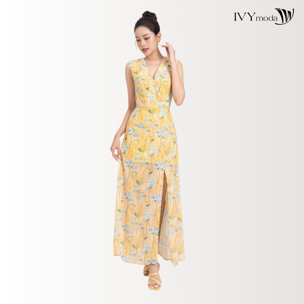Đầm maxi cổ 2 ve xẻ tà trước IVY moda MS 41M7453