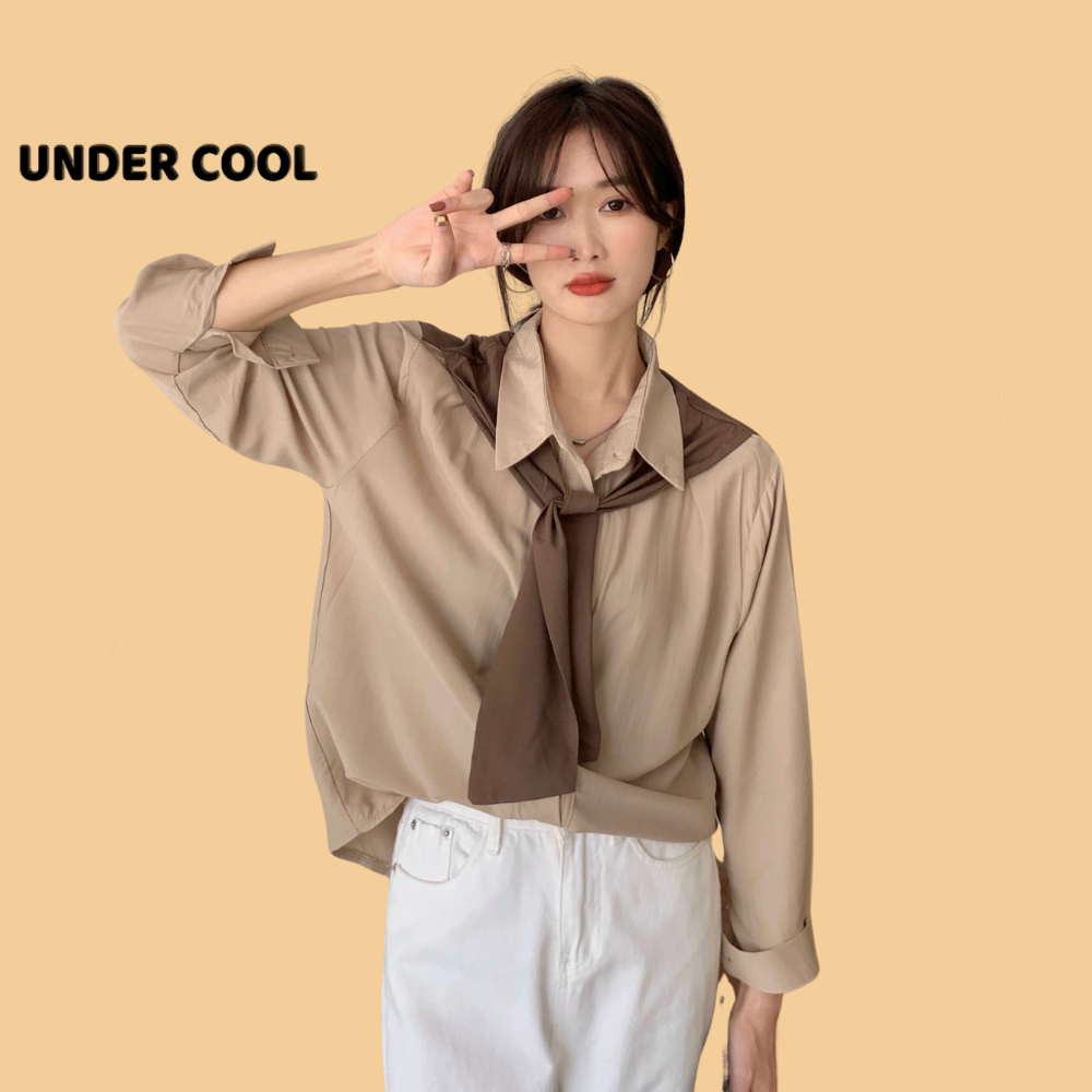 Áo Sơ Mi Phối Khăn Buộc UNDERCOOL Phong Cách Hàn Quốc 4 Màu