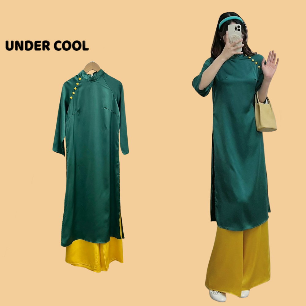 Set Áo Dài Cách Tân Lụa UNDERCOOL Cúc Bọc Phối Màu