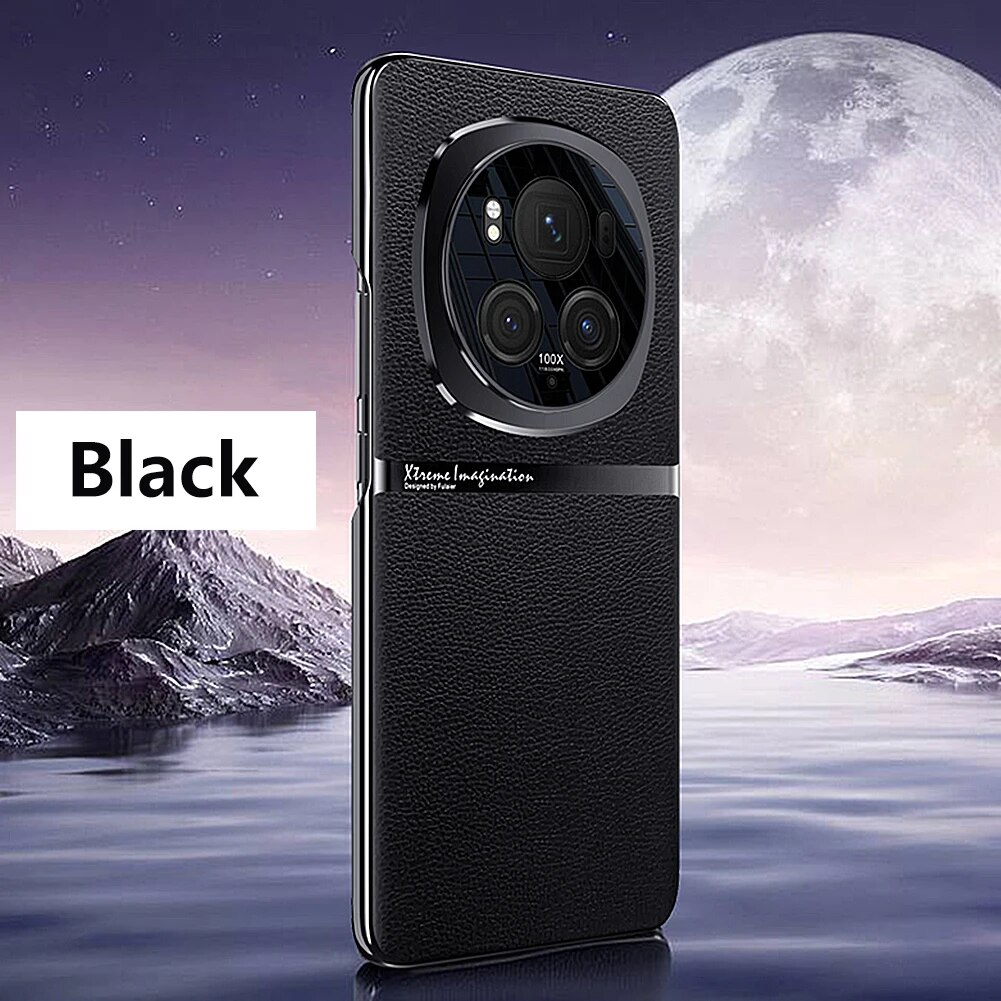 Da nguyên bản trường hợp đối với Honor ma thuật 6 Pro vỏ lưng chống sốc mạ Bumper cho Huawei magic6 Pro Ốp điện thoại di động PC cứng