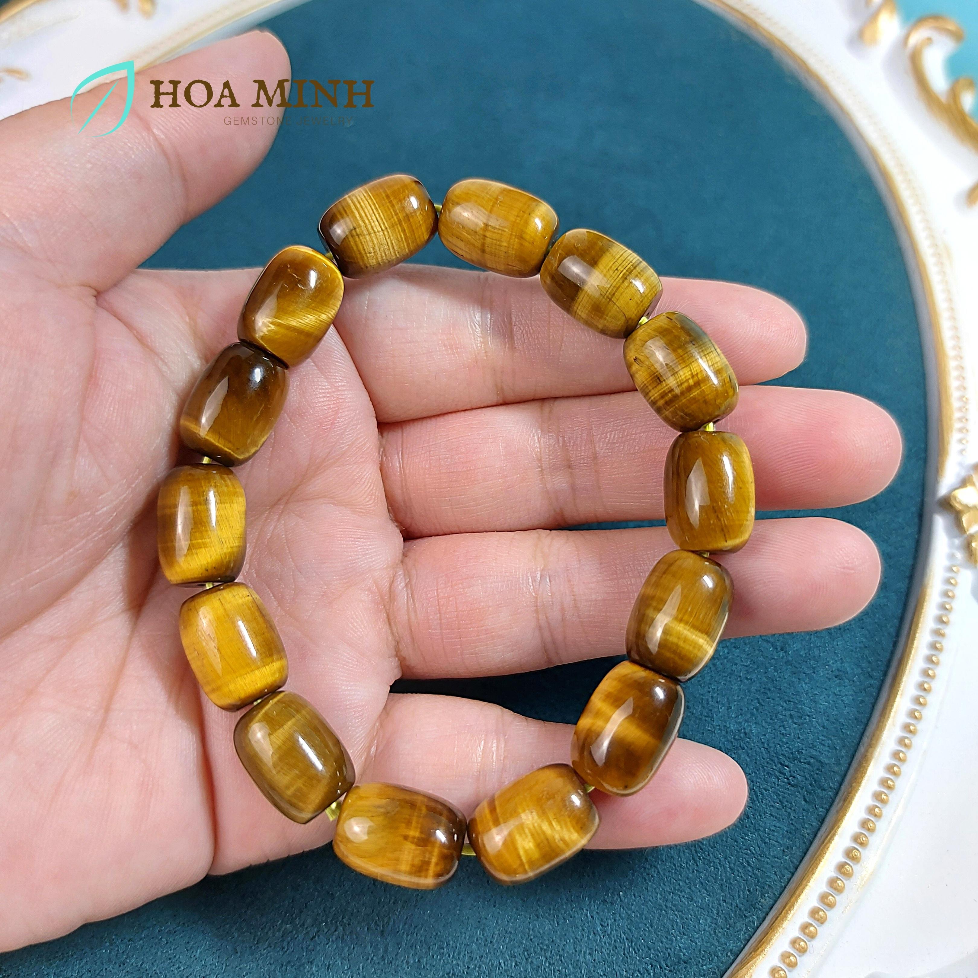 Vòng tay phong thủy đá Mắt Hổ vàng nâu lu thống size 10x14 mm phong cách lịch lãm | Hoa Minh Gem