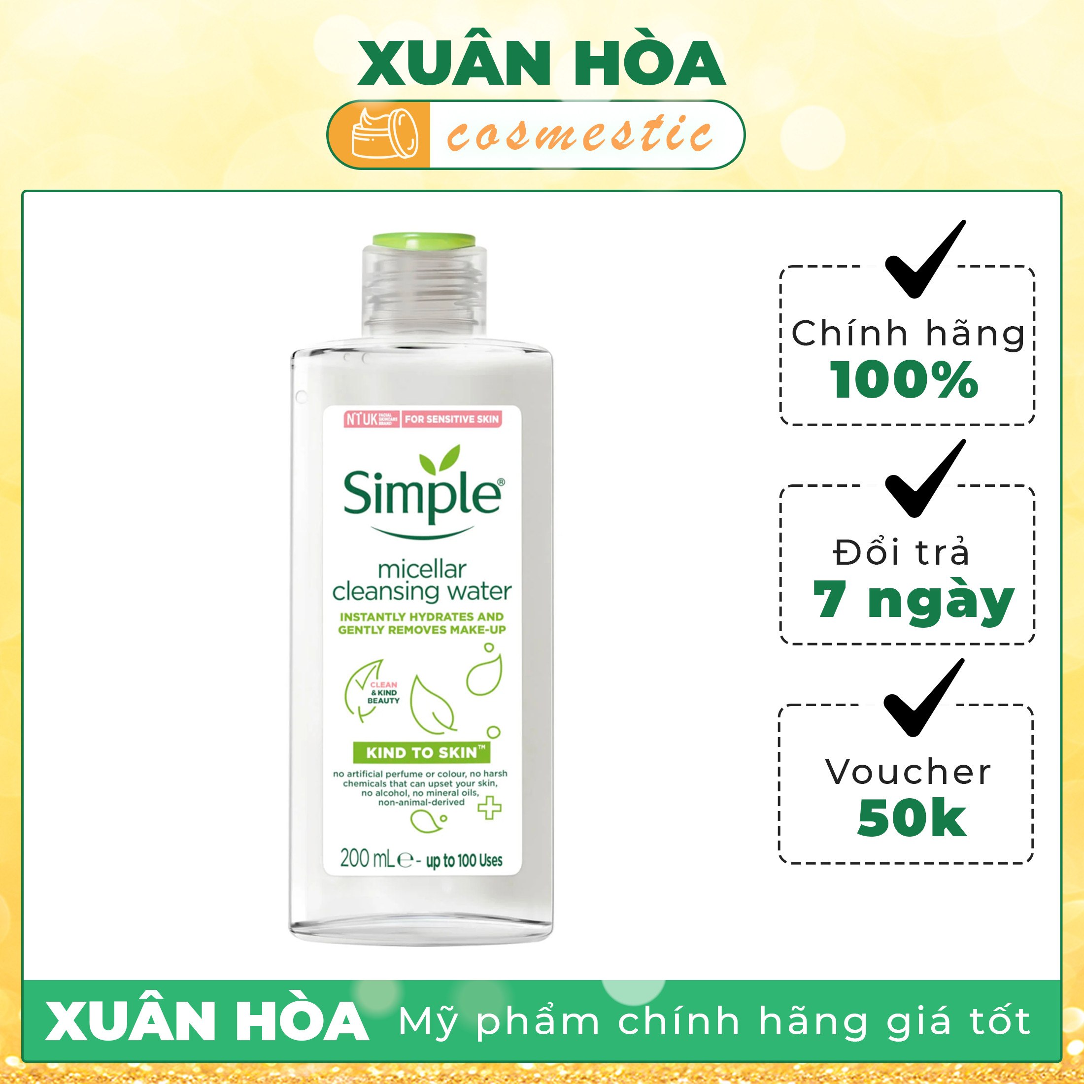 [95.000đ] Nước tẩy trang Simple Micellar 200ml