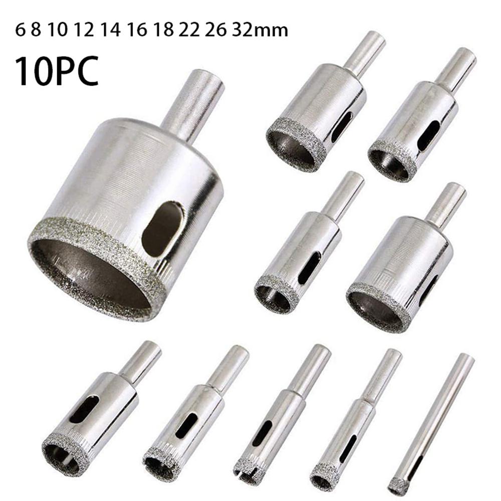 DIPPRUN Diamond Hole Saw Drill Bits Set Kit for Ceramic Premium Glass Drill Bit for Bottles Pots Marble Granite Tile Cutting 6-32mm