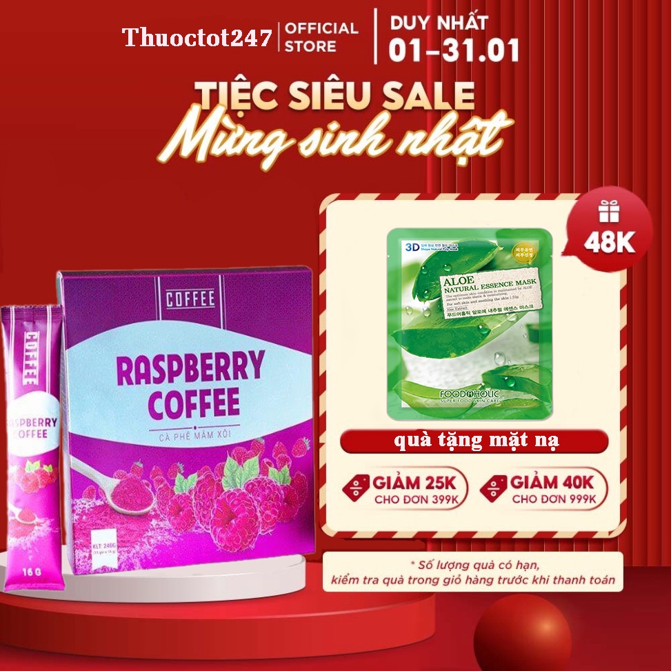 Cà Phê giảm cân Mâm Xôi Raspberry Coffee hộp 15 gói - Giảm cân an toàn