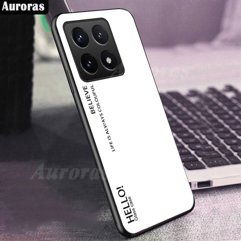 For MI Xiaomi 14T Phone Case Gradient 9H Tempered Glass Protector Colorful Soft Edge for Xiaomi 14T Pro Cover Casing HP.