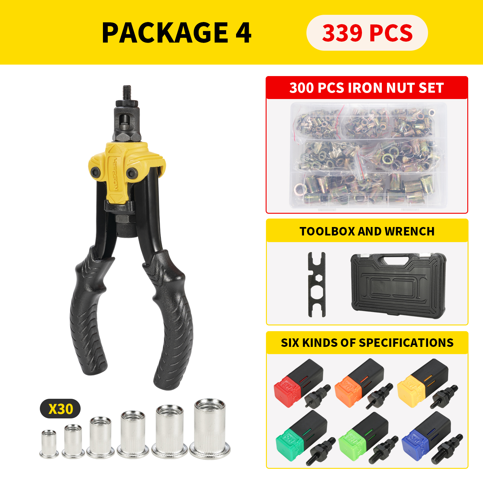 HIFESON Hand Rivet Nut Tool Insert threaded Mandrels Manual Riveters