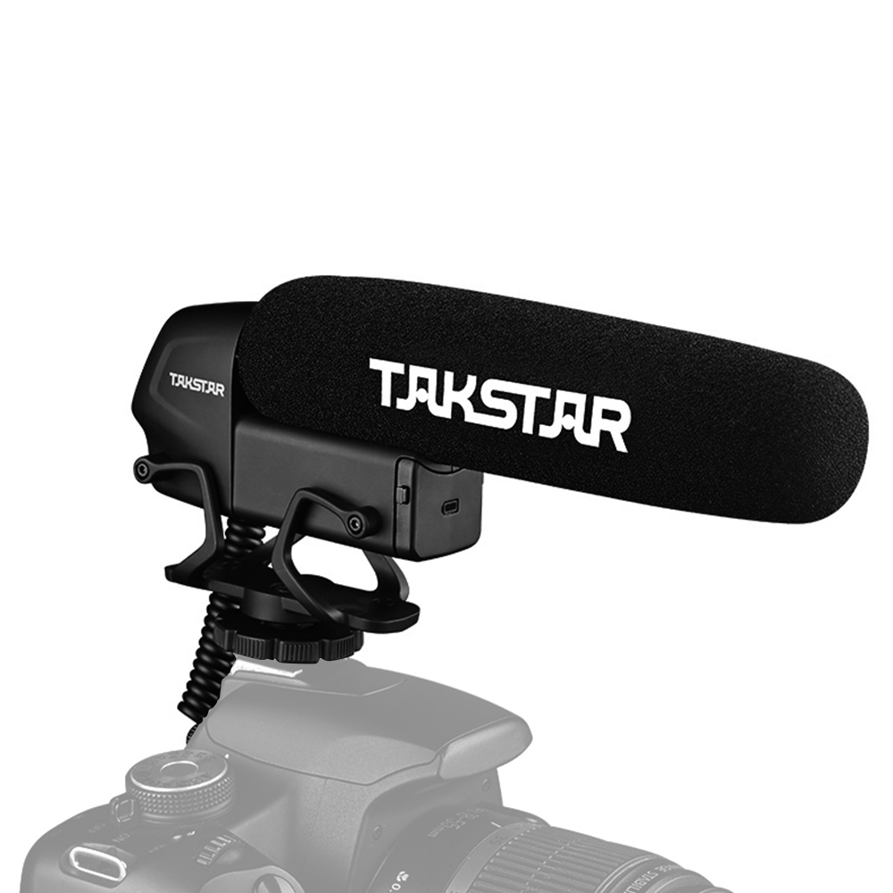TAKSTAR SGC-600 On-camera Condenser Interview Microphone Mic Super-cardioid 3-level Gain Control Low Cut Switch 3.5mm Plug with Windscreen Cold Shoe Mount Compatible with DSLR Cameras Camcorders