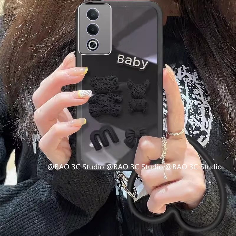Fashion Casing A3 Pro OPPO Reno12 12 F 12F 5G New Cute Cartoon Tide 3D Bear Rabbit Doll Lens Film All-inclusive Anti-drop Creative Phone Case with Bracelet 2024. 