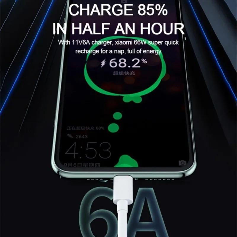 66W 6A siêu nhanh Cáp sạc nhanh loại USB C dây truyền dữ liệu Sạc Cáp Sạc Nhanh Cáp sạc